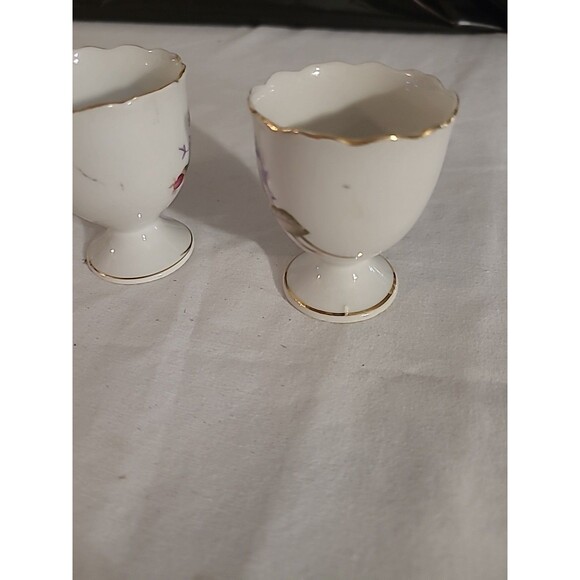 3 Vtg Porcelain Footed Egg Cup White Pink Roses Gold Trim 2.5inx2in - Picture 6 of 11